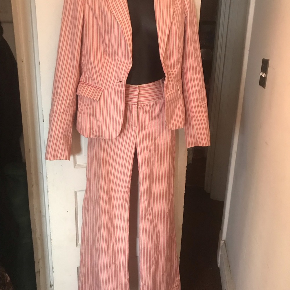 Pink and tan striped suit